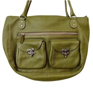Cynthia Rowley Green Pebble Leather Satchel Shoulder Bag Vintage